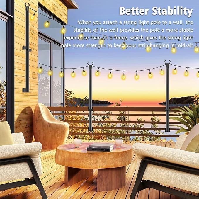 Beizelte 8 Pack 5Ft String Light Poles,Outside String Lights,Outdoor Light Poles,Metal Poles Stand for Patio,Backyard,Deck