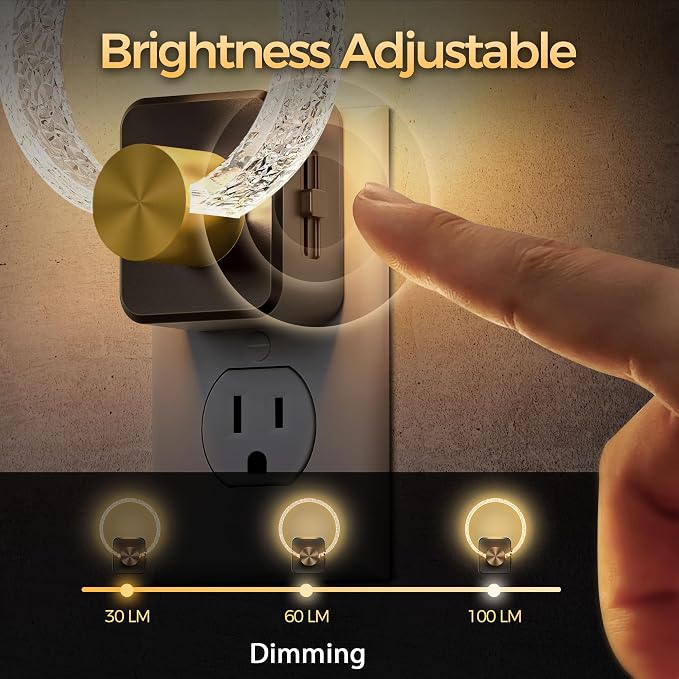 LED Night Lights Plug Into Wall，Acrylic Decorative Night Light | Dusk-to-Dawn Sensor, Dimmable Nightlights, Adjustable Brightness for Bathroom, Hallway, Bedroom,Kids Room,Soft White