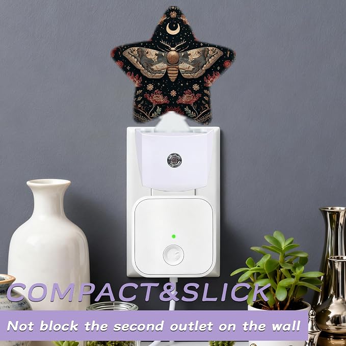 Black Poppy Moth Nightlights Plug in Wall,Mushroom Moon Decorative Star Lamp with Automatic Lighting for Living Space,Gentle Glow for Kids Room,Hallway,Bathroom