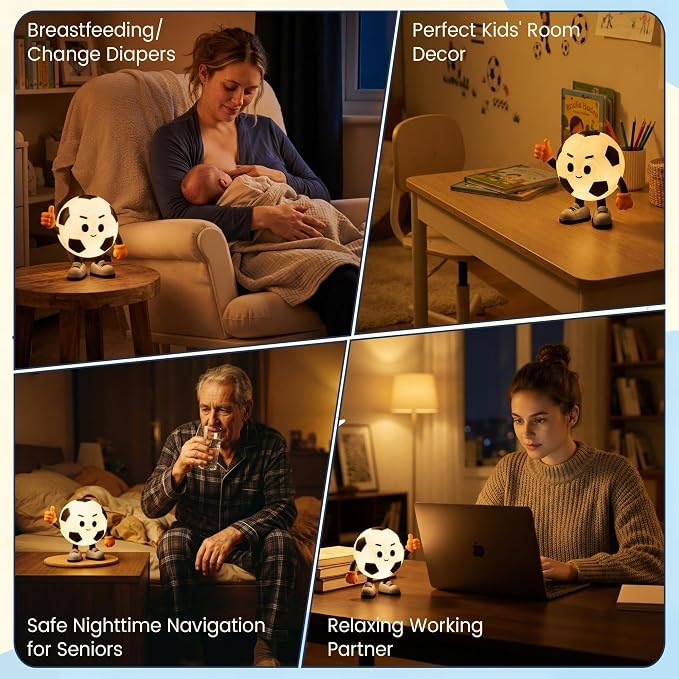 YR YRHH-PET Soccer Night Light, Thumbs Up Positive Lamp, Kid Boy Room Décor | Rechargeable Colorful Soccer Stuff, Sports Nightlight, Teens Ball Fan Cute Gifts, Dimmable, Timer, Squishy Nursery Touch Lamp