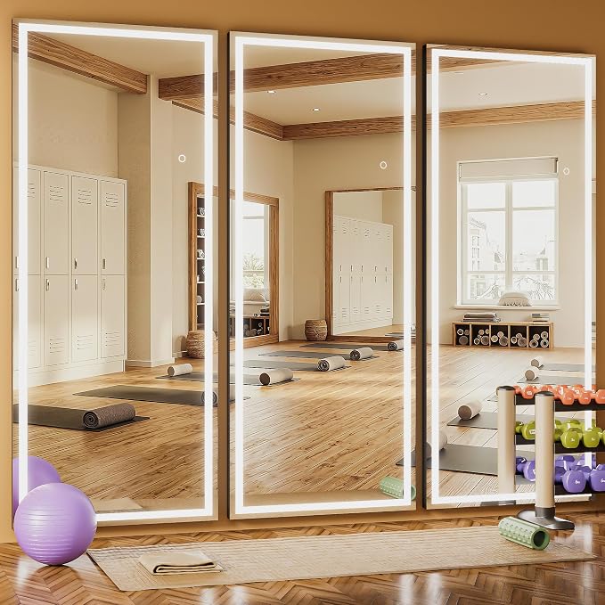 79" x 32" Full Length Mirror with Lights, Large LED Lighted Floor Standing Body Mirror, Dimmable & 3 Color Lighting for Bedroom, Cloakroom, Dressing Room, Tempered Glass, Black Frame