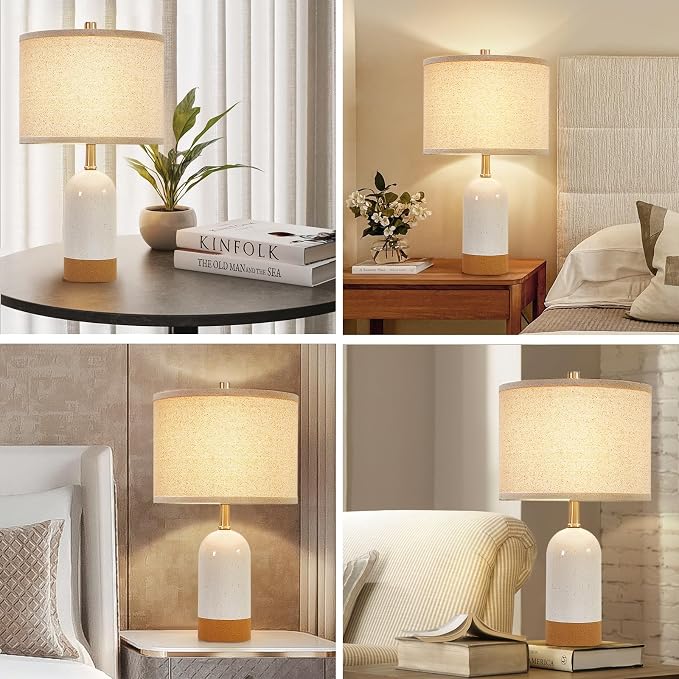 Small Table Lamps Set of 2, Bedside Lamp for Bedroom, 21.5" Nightstand Ceramic Desk Lamp for Kids Room, Living Room, Dorm, Reading, Home Office, Bulbs Included