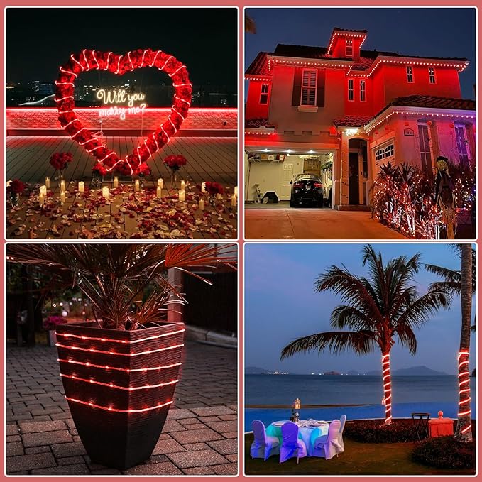 33FT 135 LED Solar Rope Lights Outdoor Waterproof, Red Solar String Lights for Outside 8 Modes, Solar Powered Fairy Light for Party Garden Pool Trampoline Yard Party Holiday Decorations