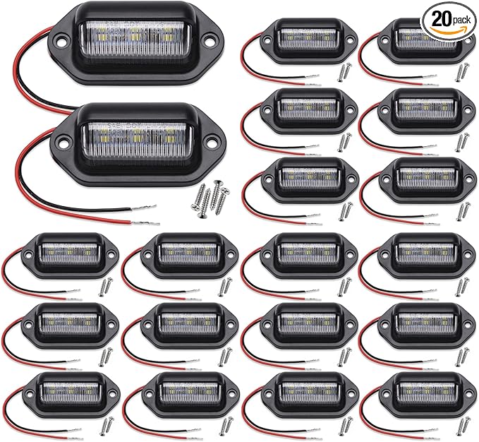 20PCS Xenon White LED License Plate Light, 12V-24V DC Waterproof 6-SMD License Plate Lamp Taillight, For Truck SUV Trailer Van RV Boats as Step Courtesy Light, Dome/Cargo Lights or Under Hood Light