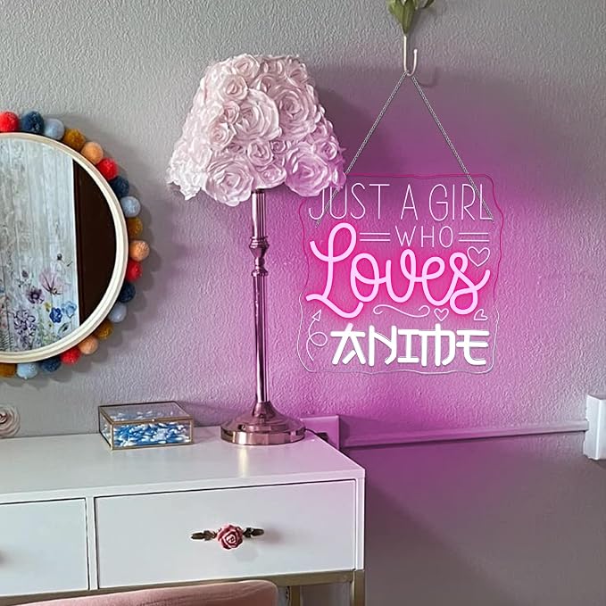 Just a Girl Who Likes To Watch Anime Neon signs Anime Girl Neon Sign LED Light with Dimmer for Bedroom Office Hotel Pub Cafe Bar Home Art Recreation Room Man Cave Wall Decor Pink