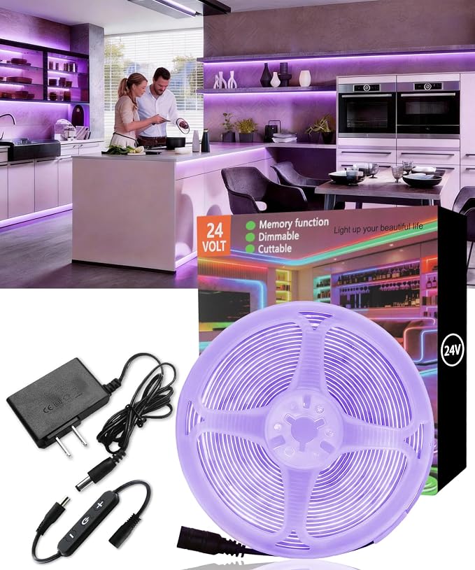 Purple COB LED Strip Lights,10Ft 24V Super Bright Dimmable LED Light Strip High CRI95+ Purple Halloween Lights for Haunted House Decor Cabinet Stair Decor Home DIY Lighting Project