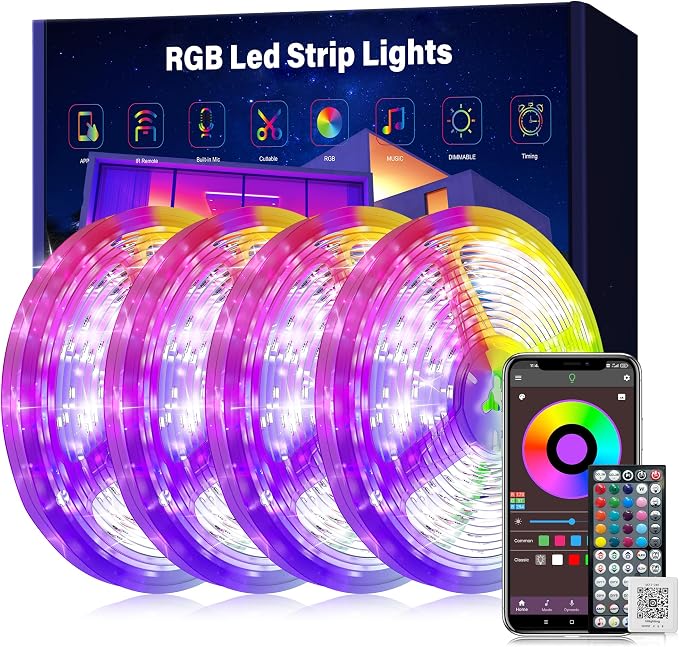 Ledagic Led Lights for Bedroom 400 ft (4 Rolls of 100ft), Led Lights Strip | Color Changing Led Strip Lights with 60 Keys Remote and App Control, Music Sync Led Lights for Room Kitchen Party Home Decor