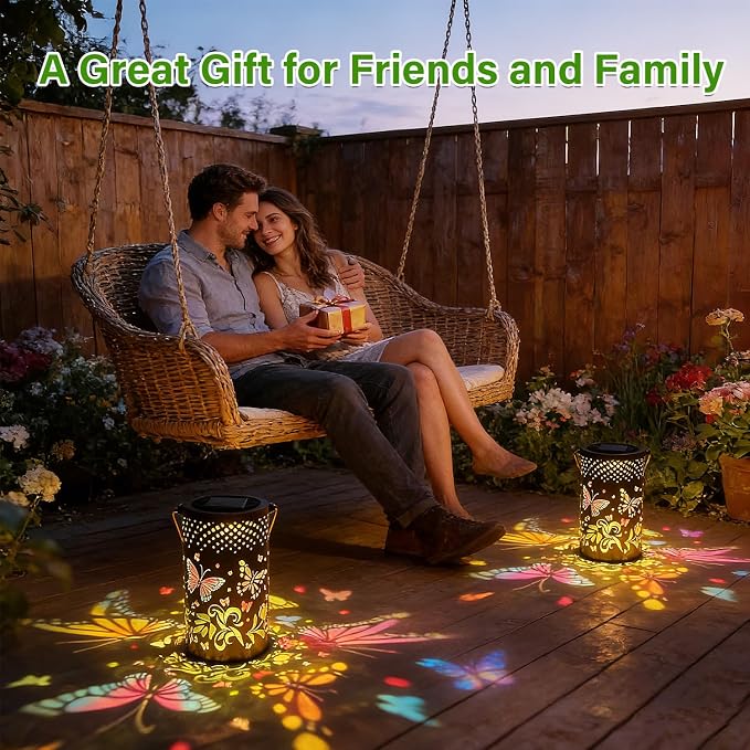 Colorful Solar Lanterns Outdoor Waterproof, Garden Decor LED Butterfly Solar Lights Gifts for Women Mom Sister Grandma, Metal Hanging Lantern for Outside Table Tree Garden Patio Yard Lawn Porch Decor