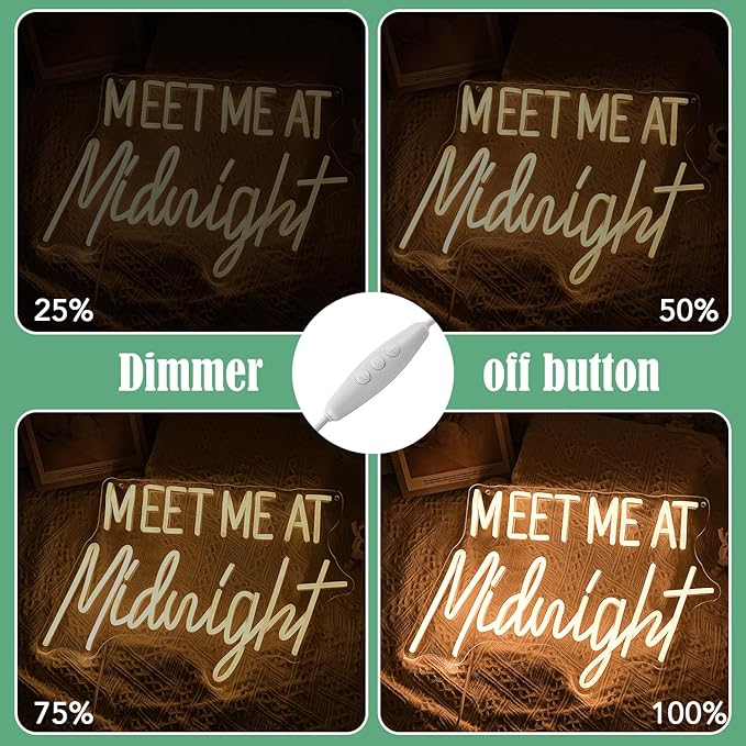 Meet Me At Midnight Neon Sign Warm White Led Light Up Words Sign for Bedroom Decor Dimmable USB Powered Neon Light for Bar Home Hotel Wall Decor Gift Sign 16.5 * 11 In