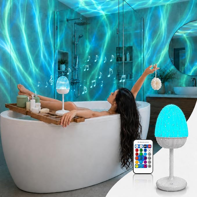 Waterproof Shower Lamp with Bluetooth Speaker, Rechargeable Bathroom Lamp | 16 Color Changeable Shower Light with Remote&Touch Control, LED Cordless Northern Lights Projector for Inside Shower, Bathtub