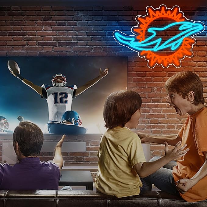 Football Neon Sign for Wall Decor Football Led Neon Light for Man Cave Birthday Gifts for Rugby Fans Dimmable Ice Blue Light Sign for Party Club Bar Dorm Size16.1 * 12inch(ZYLD118)