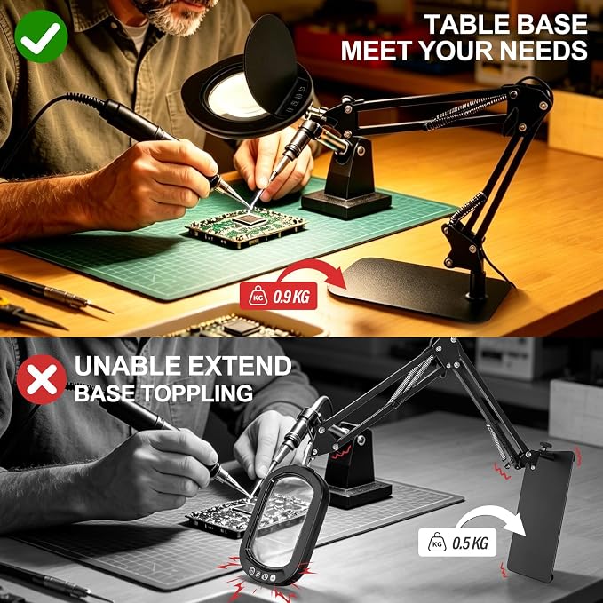 15X Magnifying Glass with Light and Stand for Crafts and Reading | Desk Magnifying Lamp With 2in1 Base & Clamp,With dust cover and adapter,Glass Lens,5 Color Modes,84 LEDs,For Seniors,Repair
