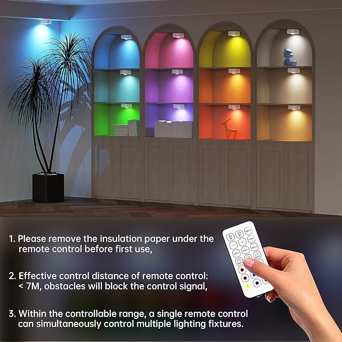 6 Pack Under Cabinet Lighting,Rechargeable Puck Lights with Remote | 1200mAh Battery Operated Tap Lights,RGB Dimmable Under Cabinet Lighting,Wireless Push Light,LED USB Shelf Light