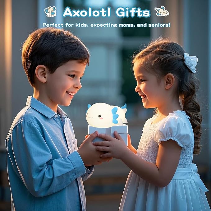 FAMIDUO Axolotl Night Light,Squishy Silicone Bedside Touch Lamp for Kids | Food Grade Silicone Nursery Light,Rechargeable/Dimmable/20Min Timer Axolotl Lamp,Baby Room Decor, Cute Gifts for Boys/Toddler
