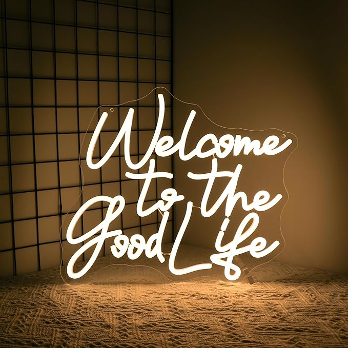 Whfobfe Welcome to The Good Life Neon Sign Led Neon Lights Signs for Wall Decor USB Powered Led for Room Decoration Home Game Room Bar Party Decor