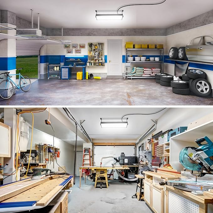 150W 18000LM Shop Light with 9.84FT Cord+Switch, IP66 for Garage Workshop | LED Garage Light Plug in Ultra Brighter, 6000K Waterproof Outdoor Bay Lights for Warehouse Factory Workbench, 1 Pack