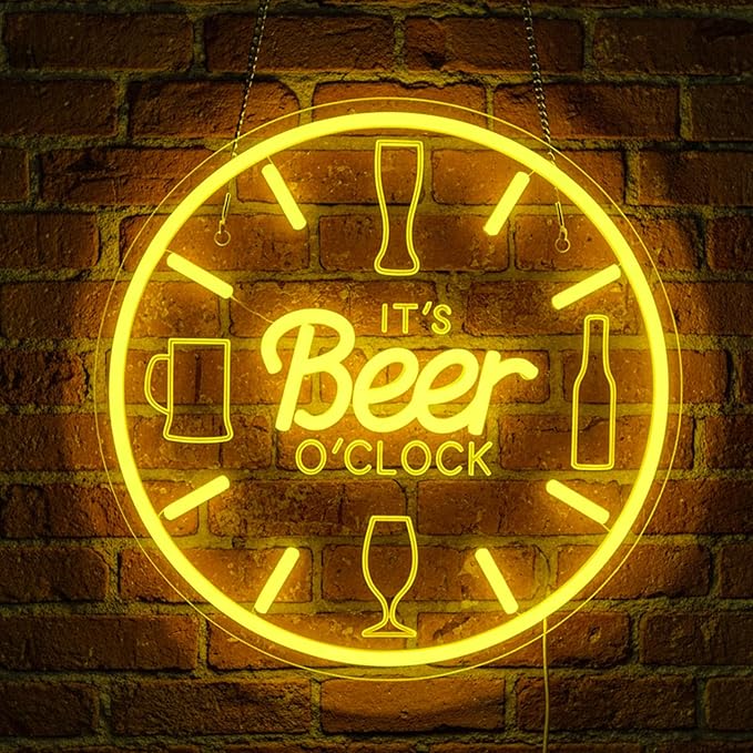 Beer Neon Sign Bar Neon Sign It's Beer O'Clock Sign for Wall Decor Man Cave | LED Dimmable USB Powered Neon Beer Signs for Home Bar,Kitchen Basement Bar,Bachelor Party,Pub Wall Decor, Beer Lovers Gift