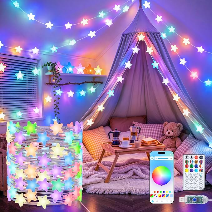 JMEXSUSS 33FT 66 LED Color Changing Smart Star String Lights for Bedroom | App & Remote Control, Music Sync, USB/Plug in,RGB, Twinkle Fairy Lights for Classroom Dorm House Porch DIY Gift Decor
