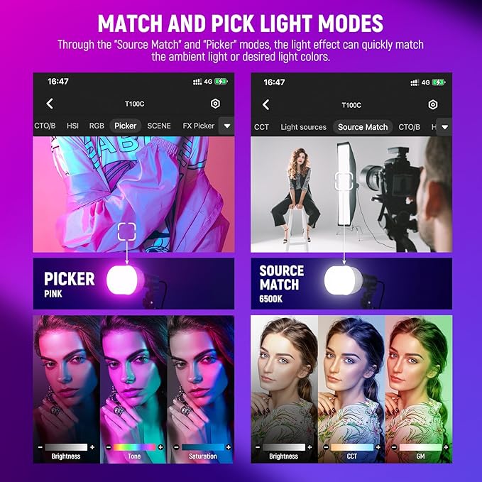 NEEWER 2 Pack 520W Equivalent RGB Softbox Lighting Kit with App Control & 9 Effects, 26W LED Bulbs CRI93+ TLCI98+, E26 Porcelain Sockets, 24" Softboxes for Studio Photography Lighting, NK800