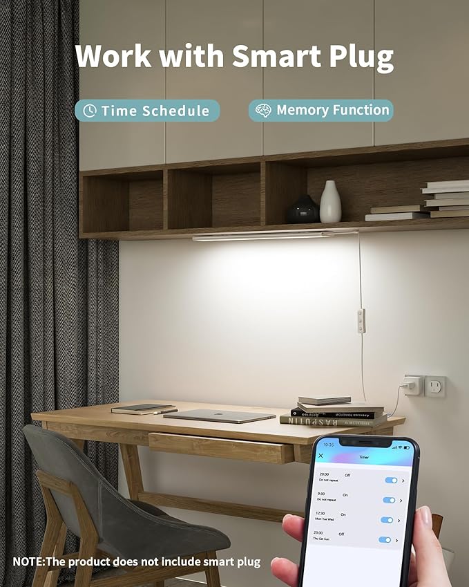 ASOKO 16 Inch Under Counter Light 4500K Plug in Desk Closet Lamp | ASOKO 16" Under Cabinet LED Light, Dimmable 4500K Plug in Closet Counter Light with Memory, Kitchen Desk