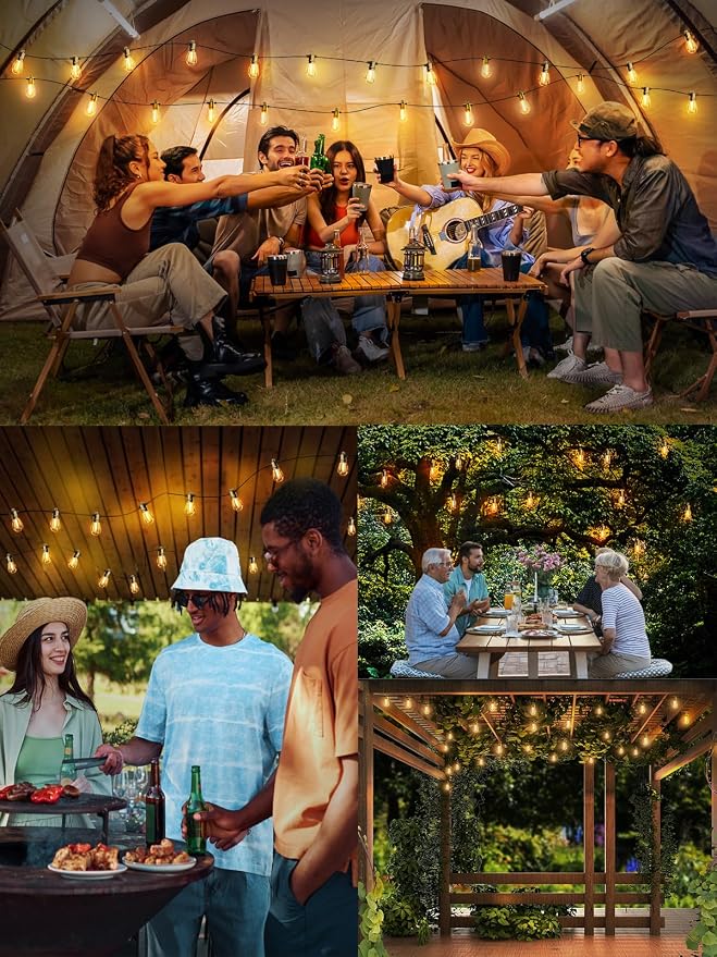 Svater Outdoor String Lights LED 100FT, Waterproof for Outside Patio Light | Commercial Grade Hanging Lighting for Bistro Cafe Backyard Porch Party, Shatterproof IP65 LED Bulbs,Warm White