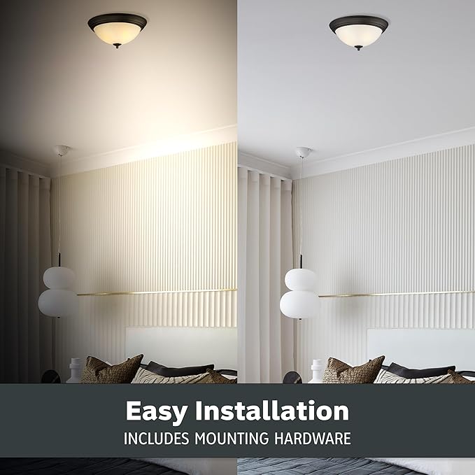 Designers Fountain Flush Mount Ceiling Light, 11 Inch Frosted Glass Lighting Fixture for Kitchen, Bedroom, Bathroom, and Hallway, LED Bulbs not Included, Oil Rubbed Bronze
