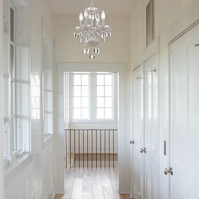 Traditional Crystal 4 Light Clear Italian Crystal Wet White Mini Chandelier