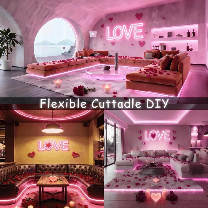 2 Set 10 FT Pink Led Lights Strip for Bedroom Decor Rope Lights Easy DIY Princess Bathroom Cuttable Strip Lights for Baby Room Living Room Kitchen Ceiling Wall Vanity Mirror Decoration