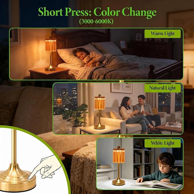 Small Vintage Cordless Table Lamp (Amber-01, 1 Pack) | 3-Color Dimmable Touch Control Small Desk Lamp for Bedroom,Office,Kitchen,Nightstand,Living Room,Home Decor