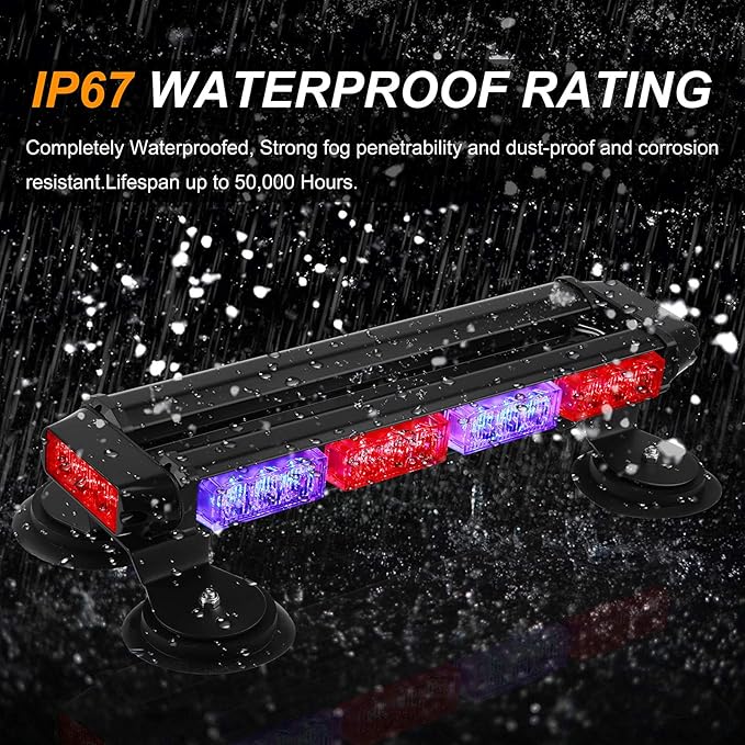 ASPL 16.8 Inch LED Strobe Flashing Light Bar, 26 Flashing Modes High Intensity Emergency Hazard Warning Beacon Lights with Magnetic Base for Car Trucks Trailer Roof Safety (Red Blue Red Blue)