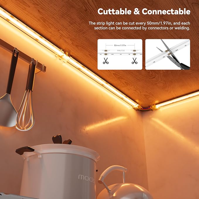 PAUTIX RGB COB LED Strip Light,UL Listed 24V Color Changing LED Strip Lights,Multicolor Flexible Tape Light for Cabinet,Room,Bedroom,Party DIY Lighting Projects(Power Supply & Controller Not Included)