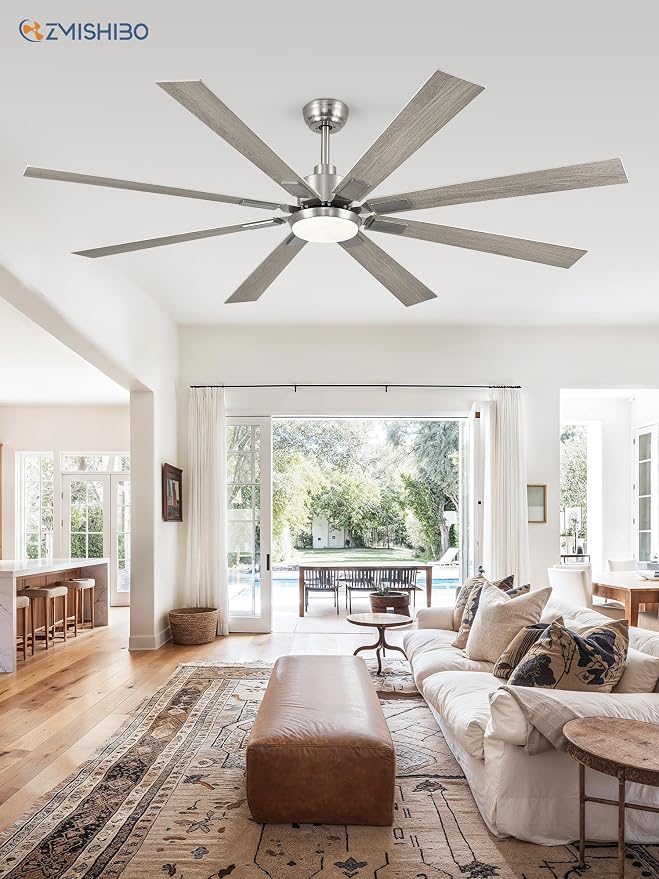 ZMISHIBO 72” Modern Ceiling Fan with Light, Remote Control, Brushed Nickel | High CFM Powerful Airflow, Quiet DC Motor, 24W 3 CCT LED, Indoor/Covered Outdoor, Dual-Finish, Damp Rated