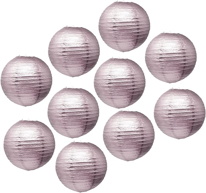 Mudra Crafts Rose Gold Paper Lanterns Wedding Party Decorations - 12 In 10 Round Hanging Ceiling Lanterns, 10 Pack, Decorative Lamp Shades