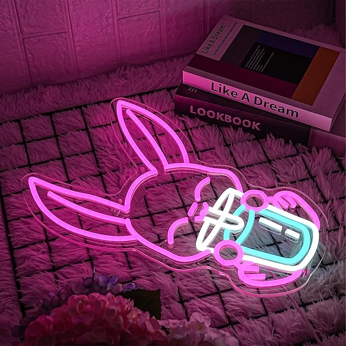 Rabbit Drinking Milk Tea Neon Sign Easter Rabbit Neon Sign for Wall Decor Dimmable Led Pink Bunny Neon Lights USB Power Animal LED Sign for Home Decor for Bedroom Restaurant Easter Gifts