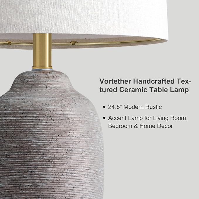 24.5" Vintage Ceramic Table Lamp Single-Rustic Boho Accent Nightstand Lamps for Bedroom, Living Room, Entryway-Small Textured Bedside Lamps, Modern Farmhouse Lamps for Home Decor Purple Grey