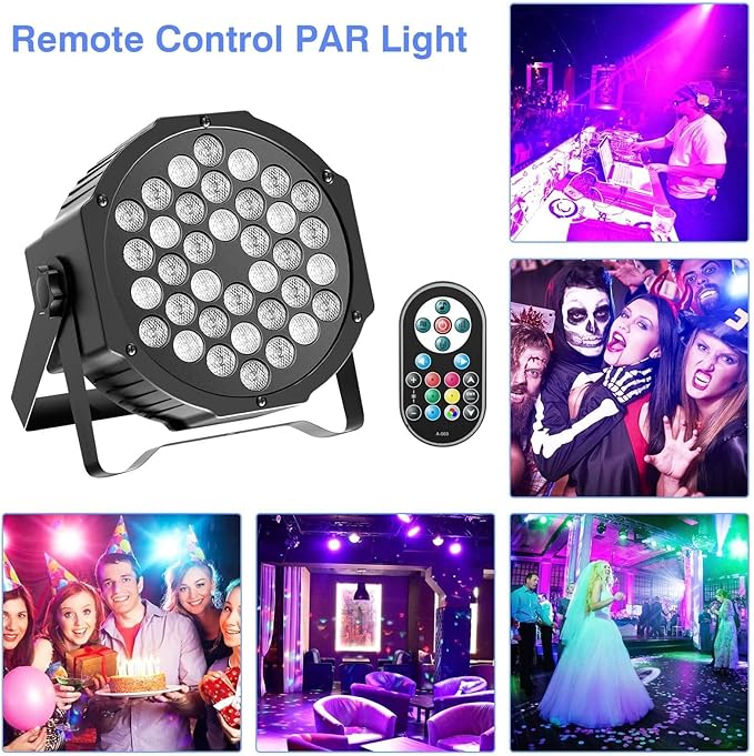 U`King Stage Lights 10 Packs 36LED RGB LED Par Lights, 7 Channel DJ Party Lights with Remote Control & DMX Controller Sound Activated Uplights for Events Birthday Bar Dance Decoration