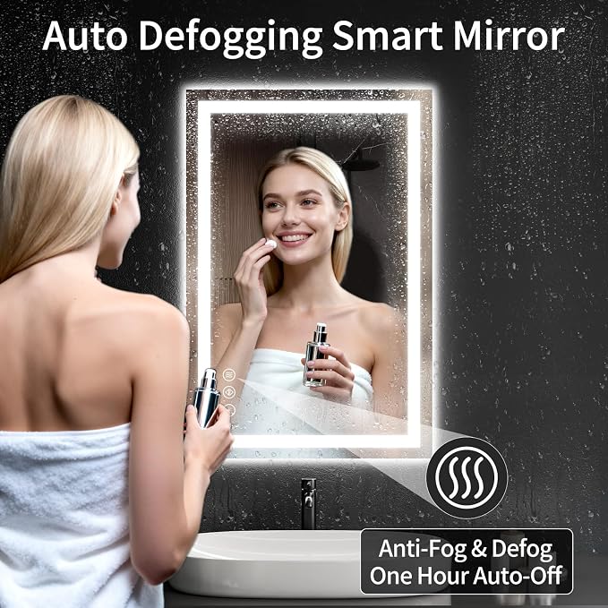 24"x36" LED Bathroom Mirror with Lights, Dimmable, Anti-Fog, Lighted Bathroom Vanity Mirror for Wall, Backlit + Front Lit, Memory Function, Shatter-Proof, Tempered Glass