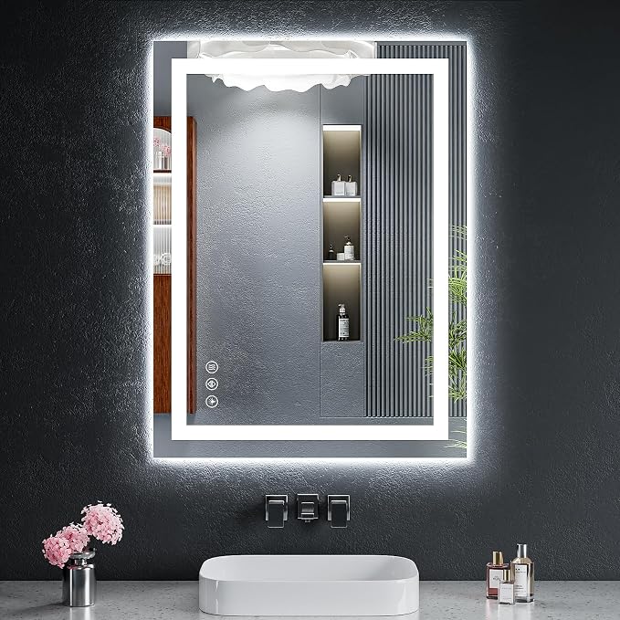 24"x32" LED Bathroom Mirror with Lights, Backlit+Frontlit, Anti-Fog | CRI 95, Stepless Dimmable, 3 Colors Lighting, Shatterproof Tempered Glass, HD Reflection, Memory, (Horizontal/Vertical)