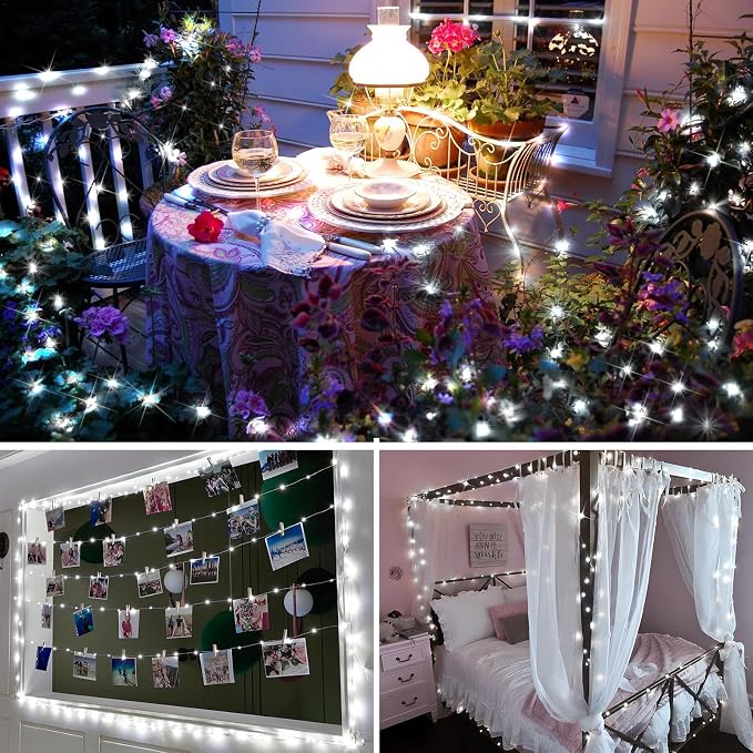 KNONEW 400FT 1200LED Green Wire Outdoor Fairy Lights Plug in Cool White | Timer,Memory,Dimmable,Remote,Waterproof,Green Wire,Invisible in Greenery,for Garden,Wedding,Party, Indoor/Outdoor, Christmas