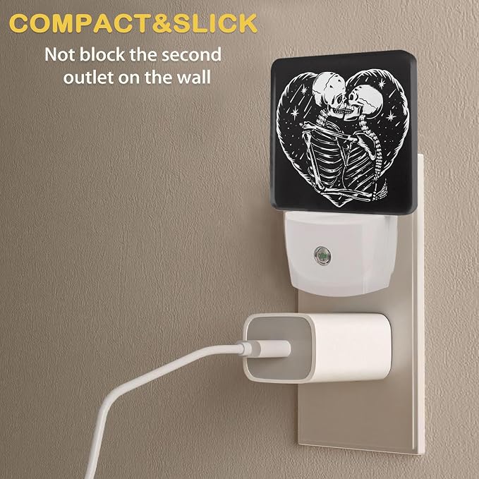 Skull Skeleton Love Night Light,Plug in Night Light, Dusk to Dawn Sensor Nightlights for Stairway/Hallway/Kitchen/Bedroom/Bathroom 0.5W