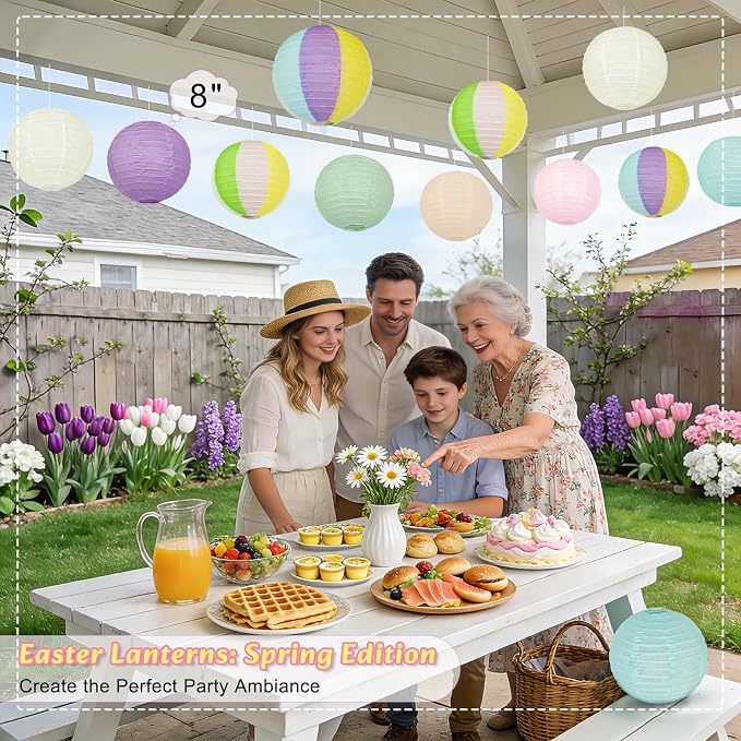 12 Pcs Pastel Paper Lanterns - 8" Hanging Round Paper Lanterns for Pastel Classroom Decor, Baby Shower Decorations, Birthday, Wedding Spring Party & Office Decor