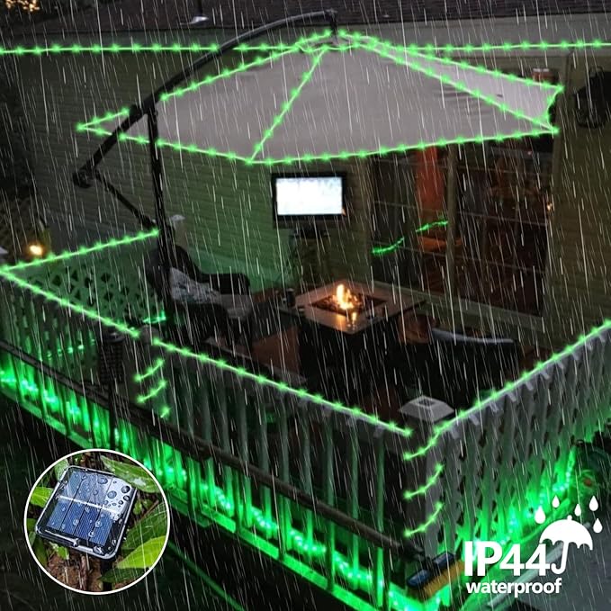 QITONG 2 Pack Green Solar Rope Lights, Each 33ft 100 LED String Lights Outdoor, 8 Modes Fairy Lights in Clear PVC Tube