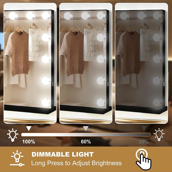 Moonee Vanity Mirror with Lights, Black Hollywood Lighted Makeup Mirror with 17 Dimmable Bulbs and 10X Magnification, 3 Colors Modes, Aluminum Metal Frame, Light Up Mirror for Tabletop/Wall（26" x 20"）