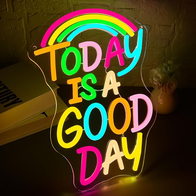 Today Is A Good Day Neon Sign for Wall Decor | Dimmable cheerful neon light, bedroom teen dorm wall decor, birthday gift for kids young adults, size 13.8*9.7 in