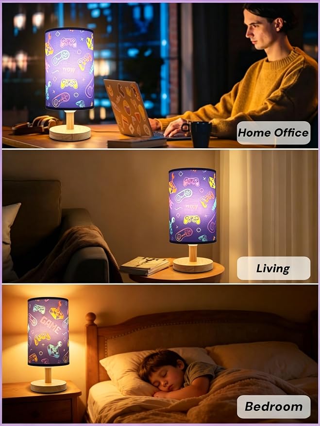 Video Game Table Lamp,Gaming Lamp for Bedroom Boys Gaming Lights,3 Colors Mode Nightstand Night Light with Cartoon Lampshade Kids LED Desk Lamp for Home Gamer Room Decor Gifts for Gamers