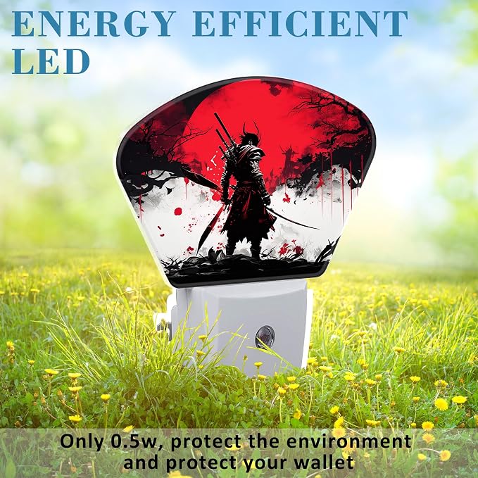 Japanese Cool Samurai Night Light Samurai Nightlight Plug into Wall with Dusk to Dawn Sensor for Kid Girls Boys Women Men Room, Hallway, Kitchen, Bathroom, Stairs Decor