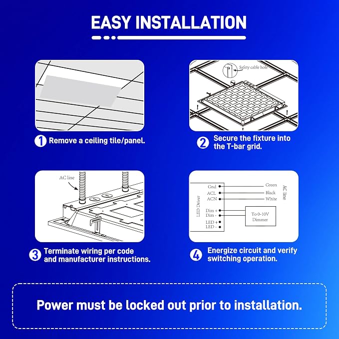 hykolity 2x4 LED Flat Panel Light,30W/40W/50W Dimmable,Drop Ceiling 2 Pack | Selectable Watts 0-10V Dimmable 5000K Daylight 6500LM ETL Recessed Light for Office Classroom Garage Replaces 3-Lamp Fixture