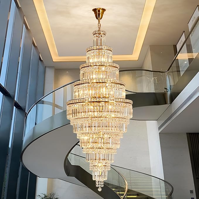 YYJLX Modern Crystal Chandelier 22 Light Extra Large Long Chandelier for High Ceiling Luxury Gold Hanging Pendant Light for Staircase Foyer Entryway