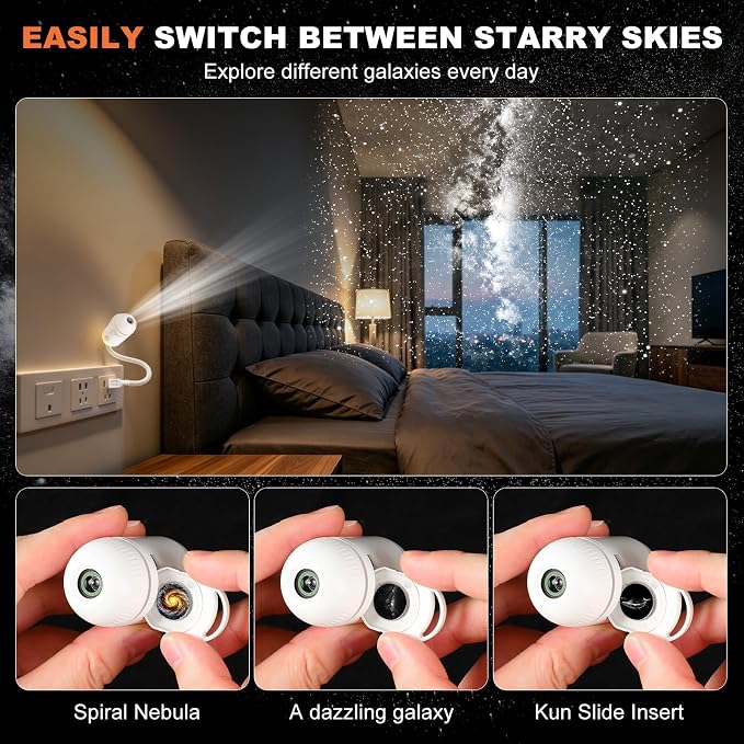 2-in-1 Galaxy Projector Night Light,USB Star Projector with Adjustable Brightness,Mini LED Wall Projection Lamp,360° Rotation Mini Galaxy Light Projector for Bedroom Ceiling Wall Room Deco