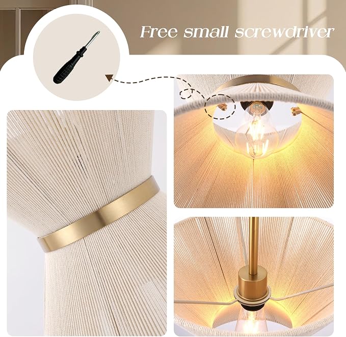 Pendant Kitchen Island Lights,12.2” Rattan Pendant Light for Dining Room | Handwoven Natural Rope Shade, Small Boho Chandelier for Kitchen Dining Room, Gold Metal Finish, Adjustable Hanging Height